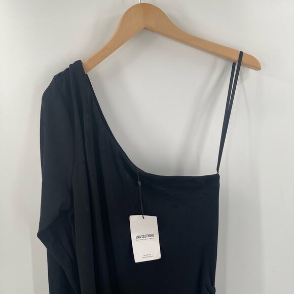 LNA CLOTHING Dress Size 1X Plus Size Milou One Shoulder Ribbed Black Curvy NWT - Picture 7 of 14